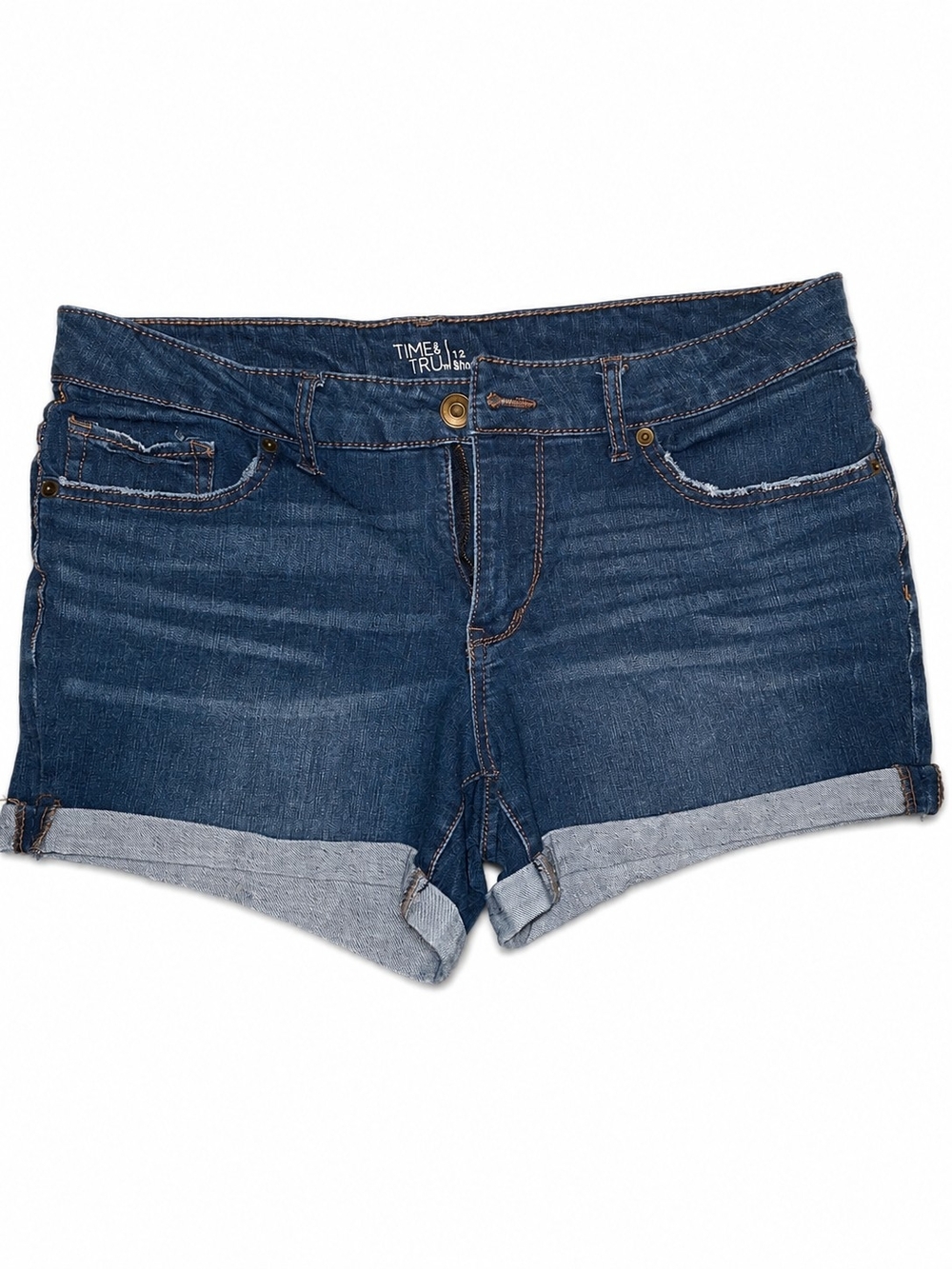 Time and Tru Dark Blue Rolled Hem Denim Shorts